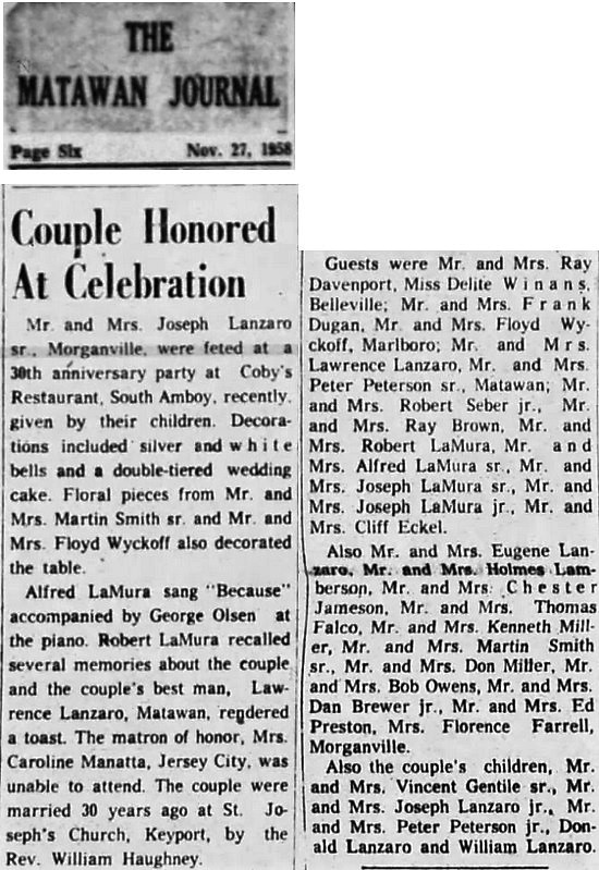 Joseph A. Lanzaro and Evelyn Winans 30th Wedding Anniversary