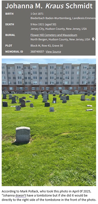 Johanna Kraus Schmidt Cemetery Record