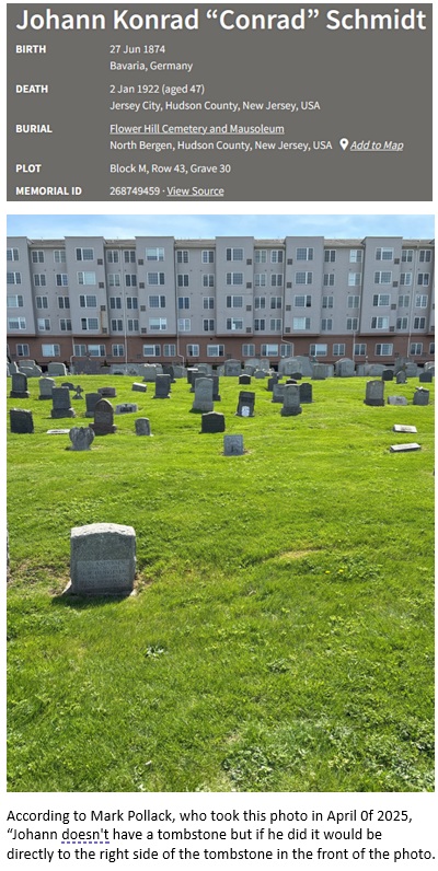 Johann Konrad “Conrad” Schmidt Cemetery Record