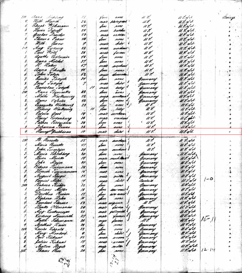 Johann Grothusen immigration Record