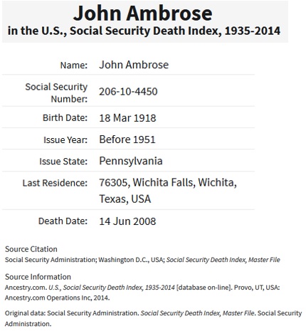 John Ambrose SSDI