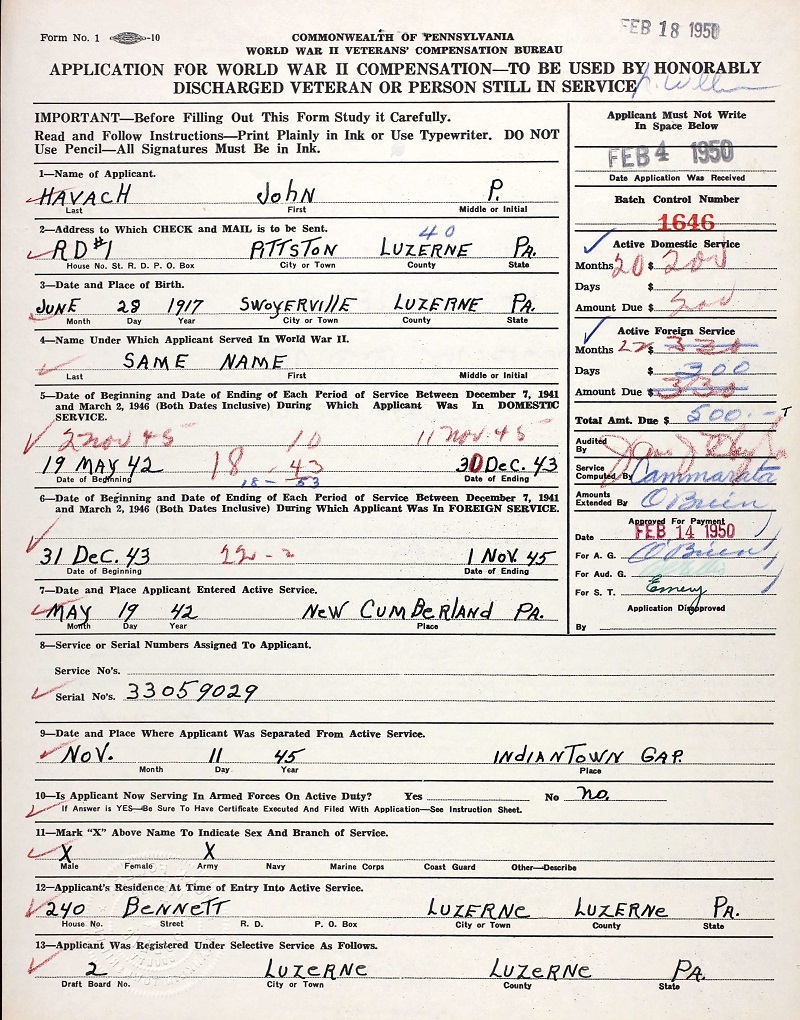 John F. Havach Military Record