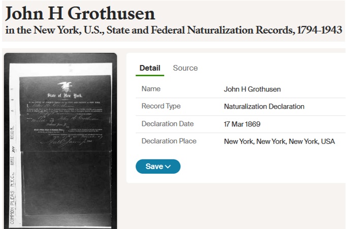Johann Grothusen Declaration Record
