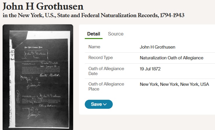 Johann Grothusen Naturalization Record