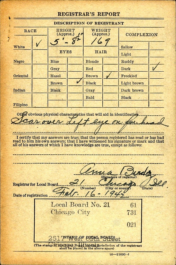 Louis Severini WW2 Draft Registration