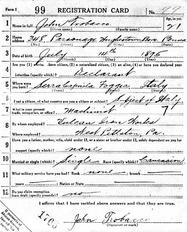 John Trobacco Military Record