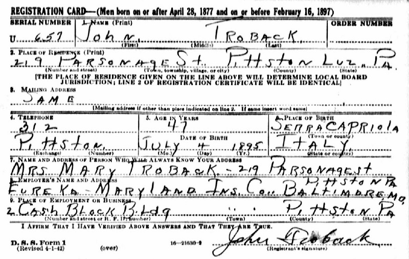 John Trobacco Military Record