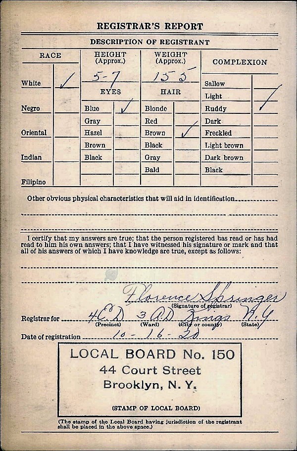 Joseph Frank Alampi WW2 Draft Registration
