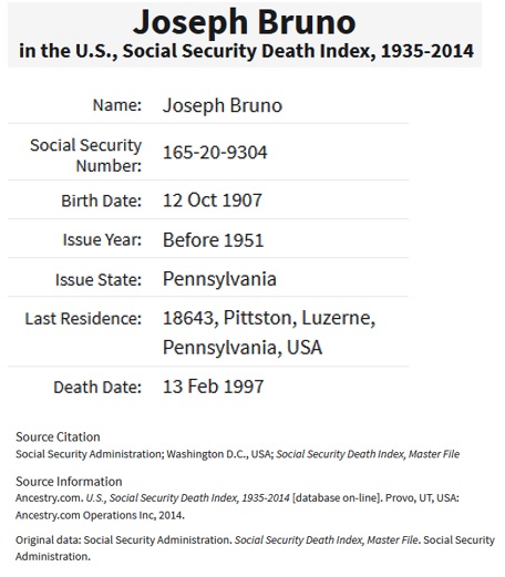Joseph Bruno World War II Draft Registration
