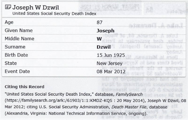 Joseph W. Dzwil SSDI