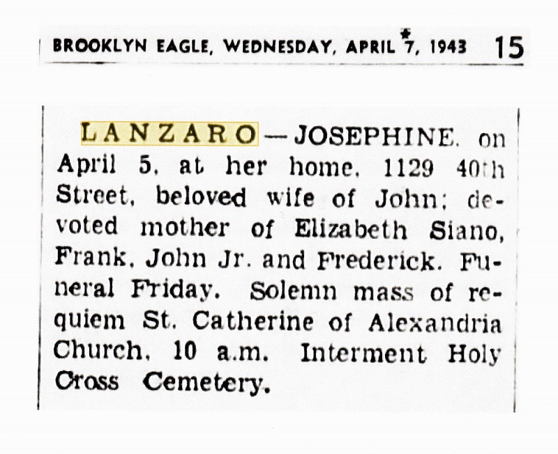 Josephine Cuccurullo Lanzaro Obituary