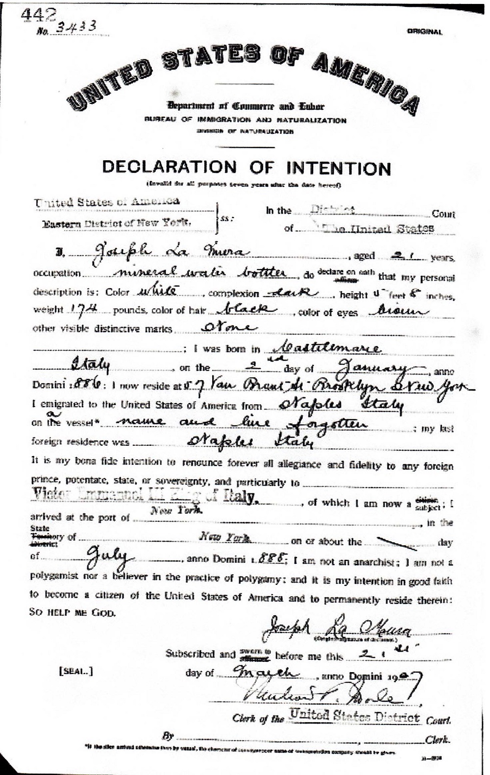 Joseph LaMura Naturalization Record