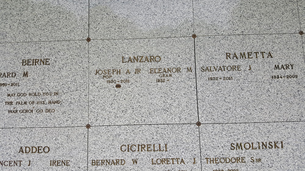 Ann and Gene Lanzaro in St. John's Mausoleum at St. Gabriel's Cemetery
