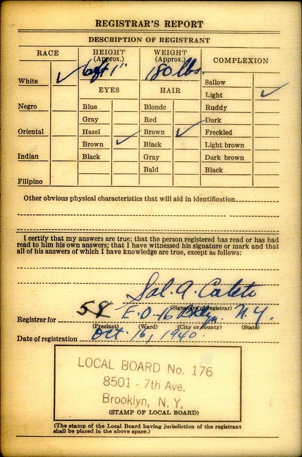 Joseph S. Lanzaro WW2 Draft Registration