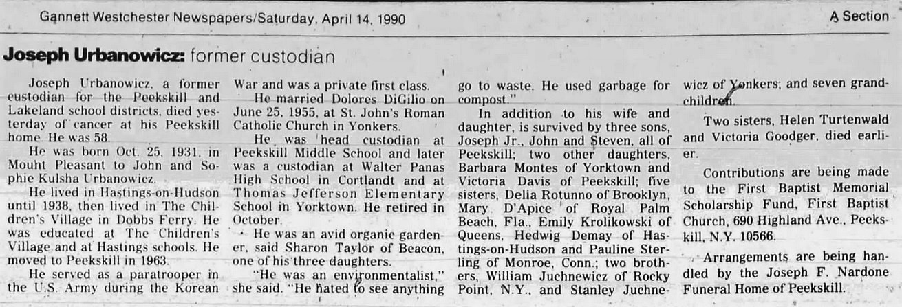 Joseph F. Urbanowicz Obituary