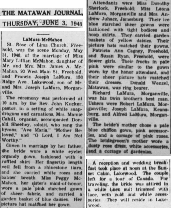 Frank LaMura and Mary McMahon Marriage