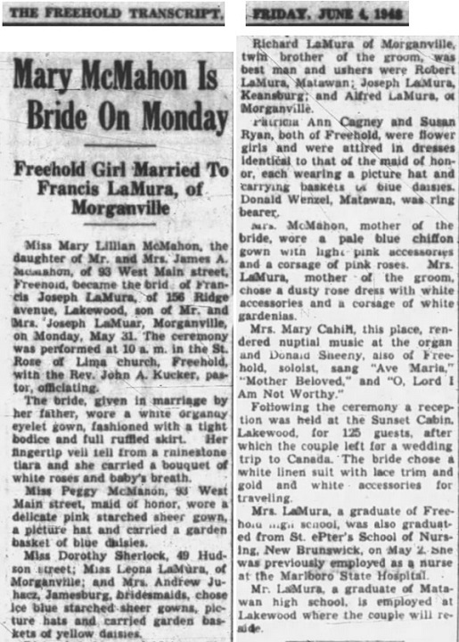 Frank LaMura and Mary McMahon Marriage