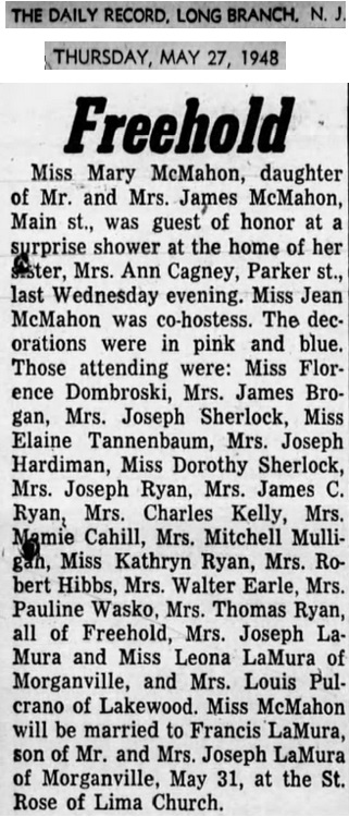 Frank LaMura and Mary McMahon Marriage