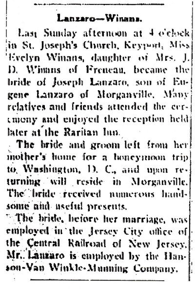 Joseph A. Lanzaro and Evelyn Winans Marriage