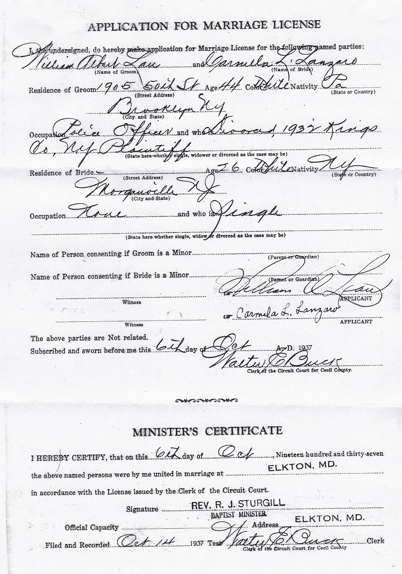 William A. Lau and Carmela L. Lanzaro Marriage
