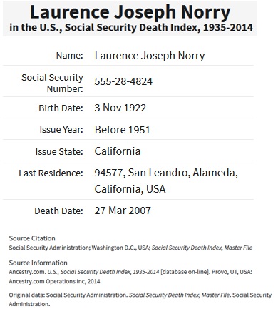 Laurence Joseph Norry SSDI