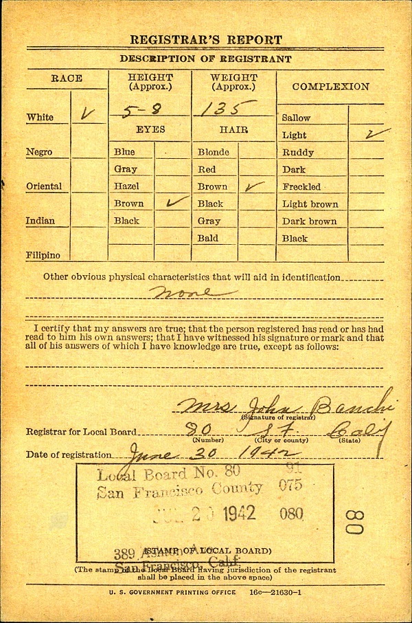 Laurence Joseph Norry WW2 Draft Registration