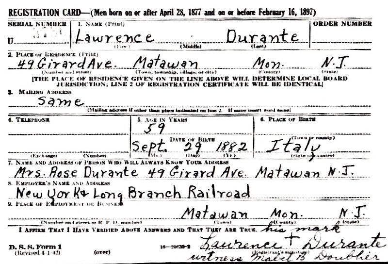 Lawrence R. Durante Sr. Military Records