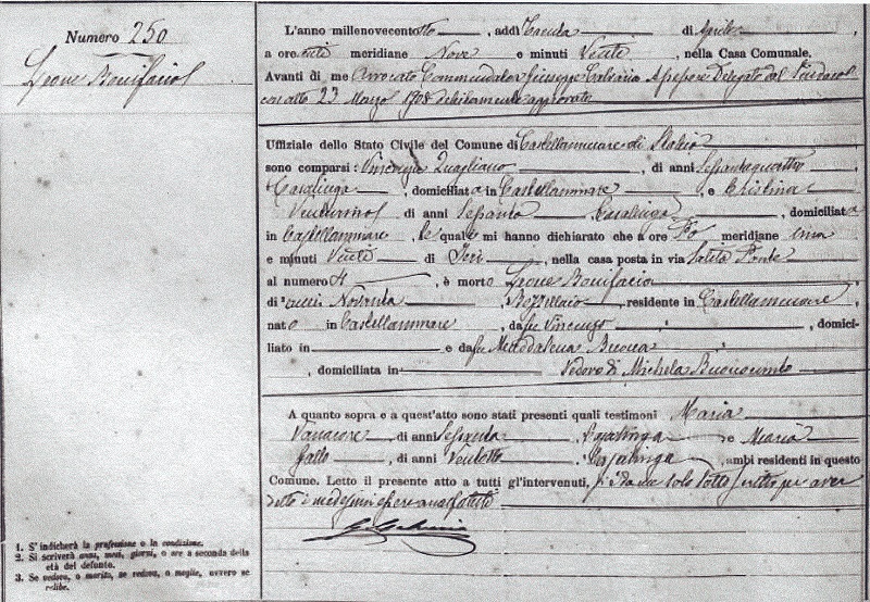 Leone Bonifacio Death Record
