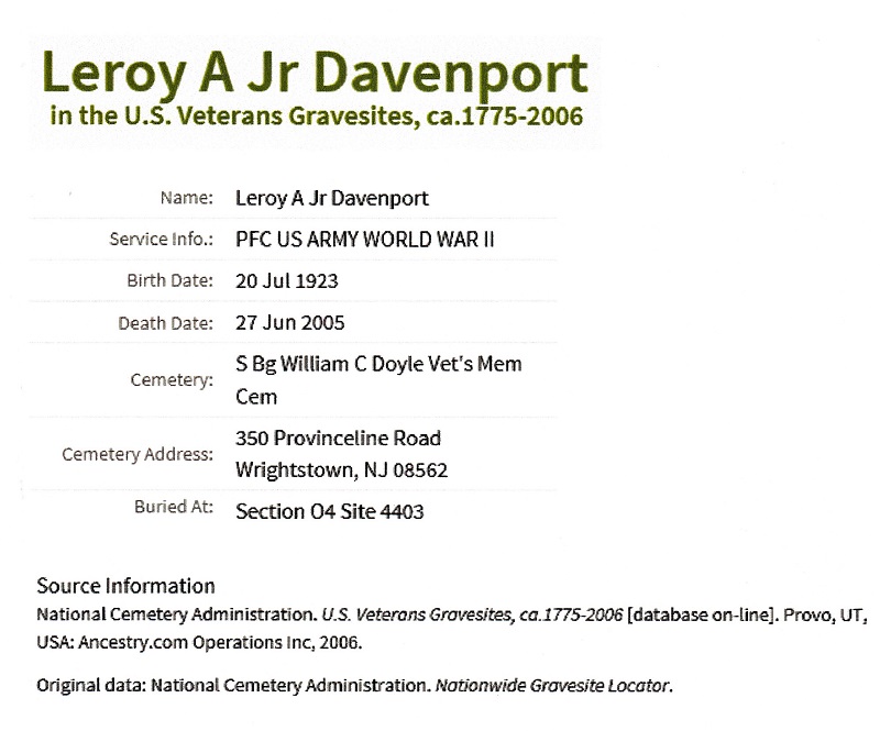 Leroy Davenport Military Record