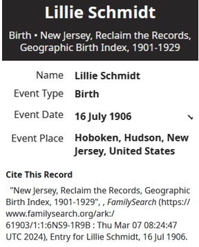 Lillian Schmidt Birth