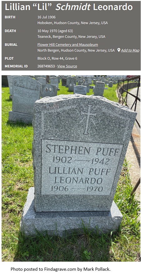 Lillian Schmidt Puff Leonardo Cemetery Record