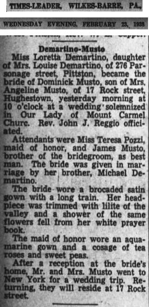 Loretta DeMartino and Dominick Musto Marriage