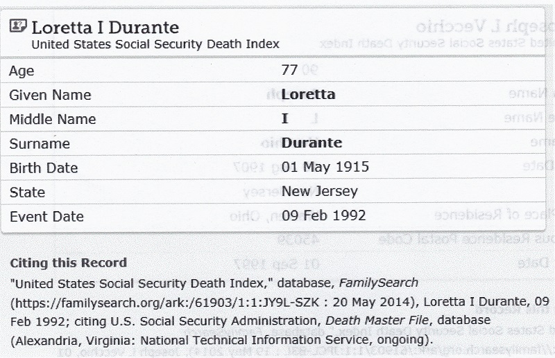 Loretta I Durante SSDI