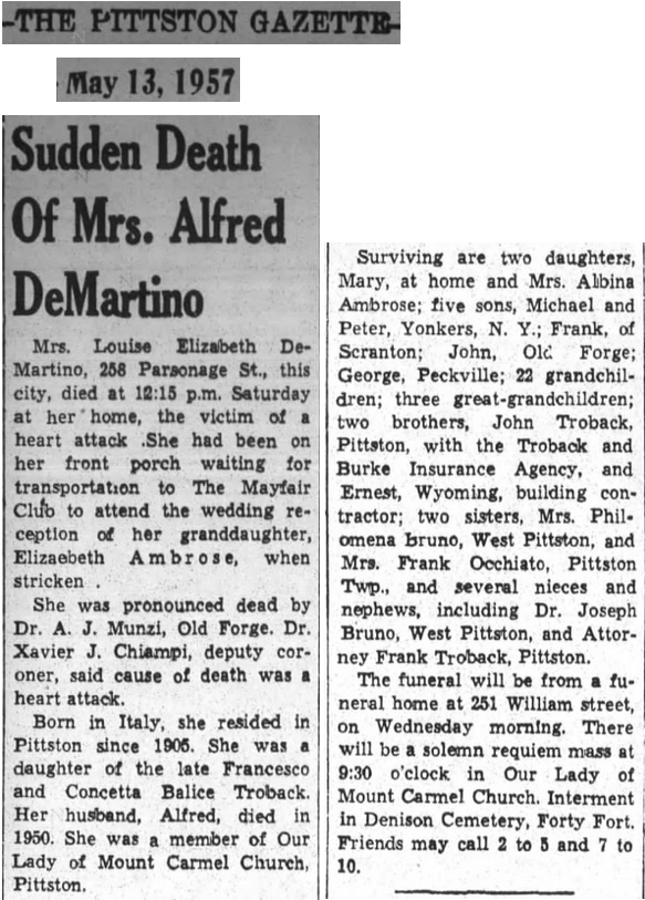 Louise Elizabeth Trobacco DeMartino Obituary