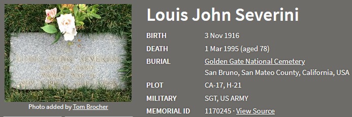 Louis Severini Cemetery Record