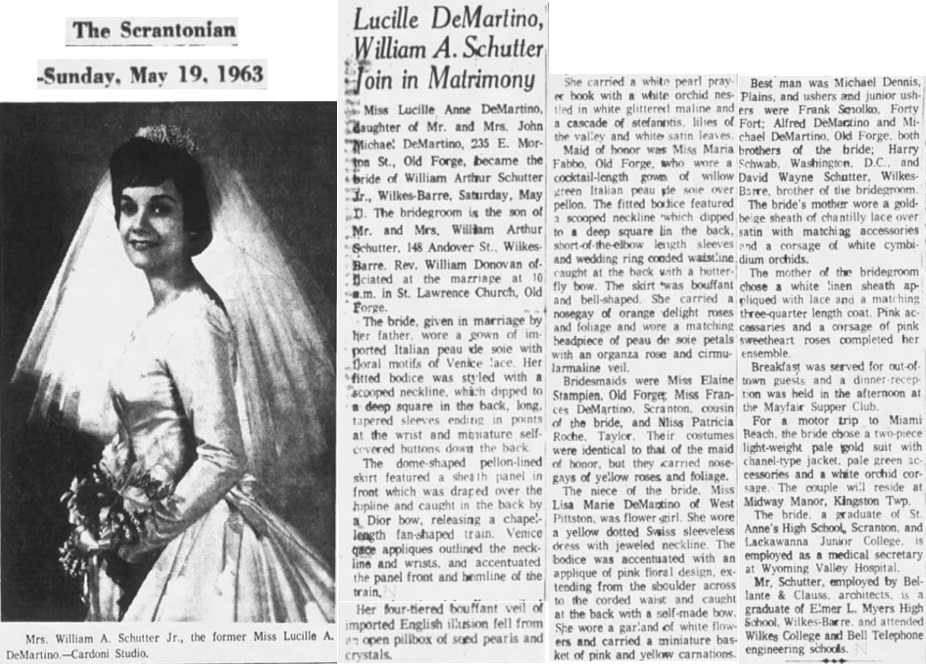 Lucille Anne Demartino and William A. Schutter Jr. Marriage