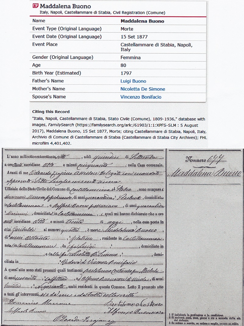 Maddalena Buono Bonifacio Death Record