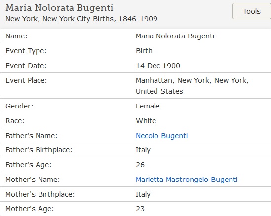 Maria Addolarata Augenti Birth Index