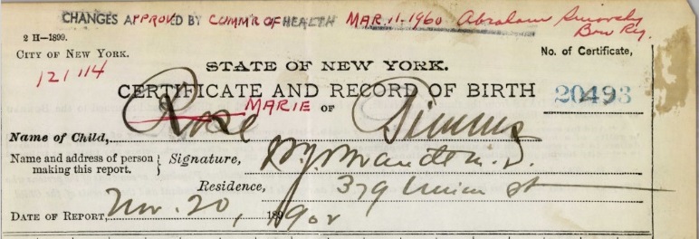 Marie B. Timms Birth Certificate