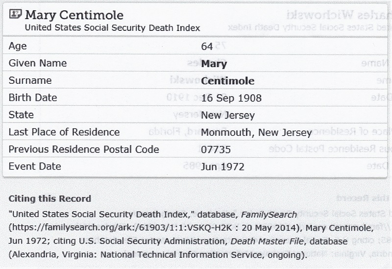 Mary Durante Centimole SSDI