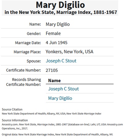 Mary DiGilio and Joseph Stout Marriage