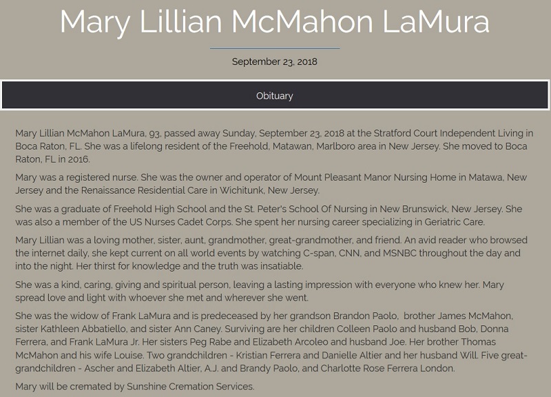 Mary L. McMahon LaMura Obituary