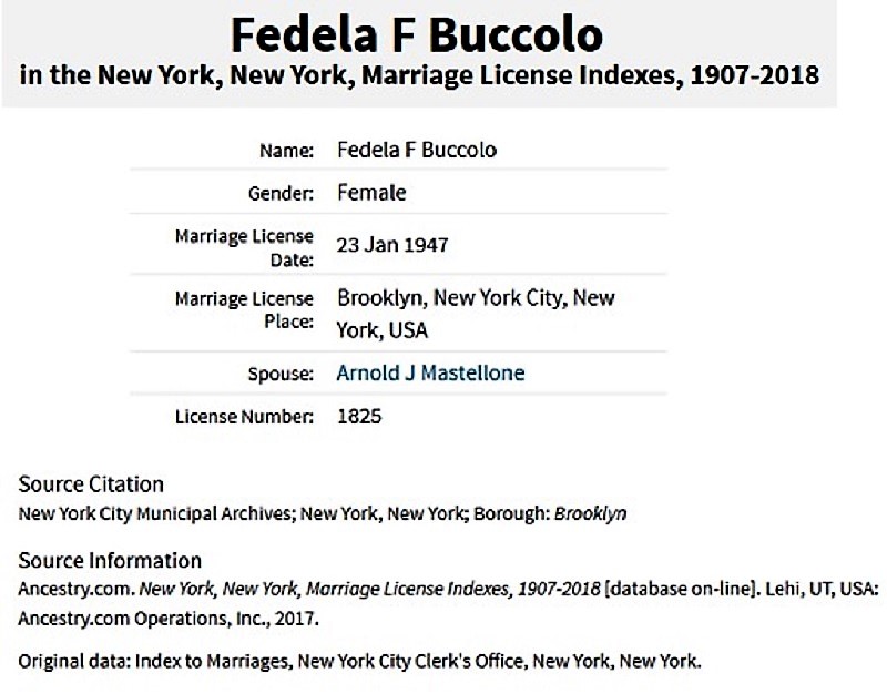 Arnold Mastellone and Fedella Buccolo Marriage