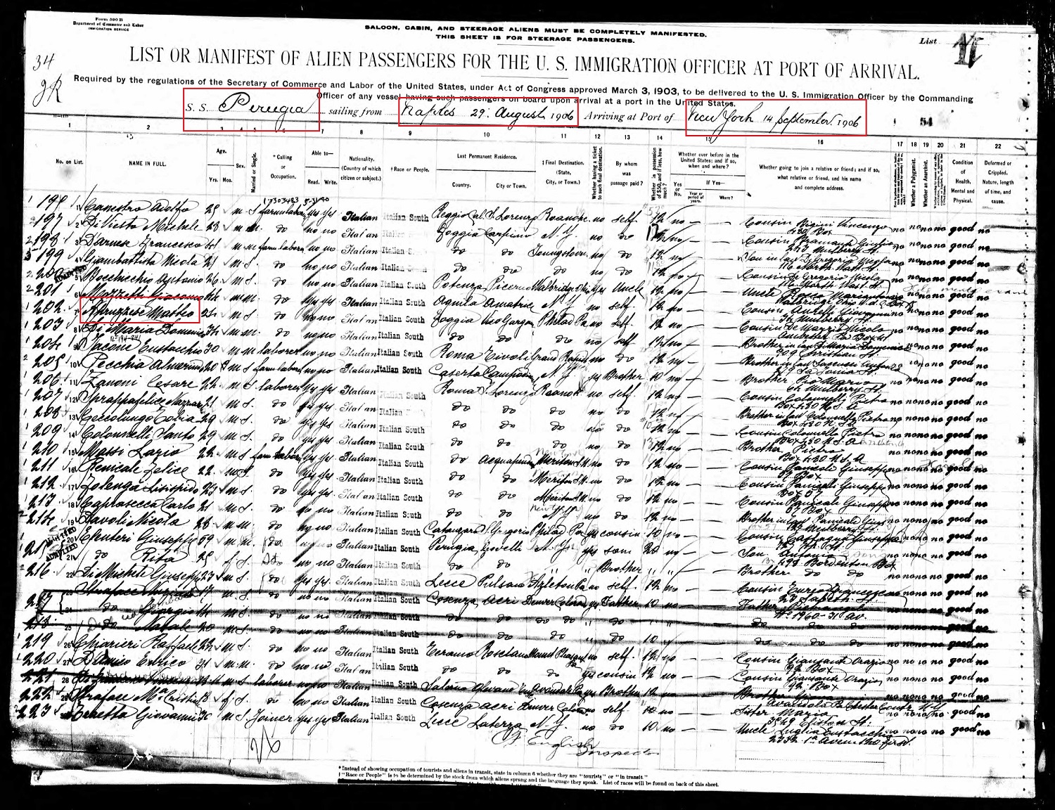 Matteo Abruzzese Immigration Record
