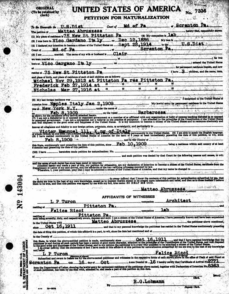 Matteo Abruzzese Naturalization Record