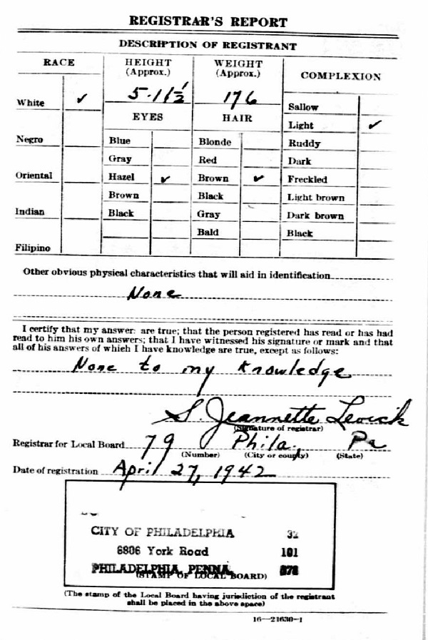 Matteo Abruzzese (Ambrose) WW2 Draft Registration
