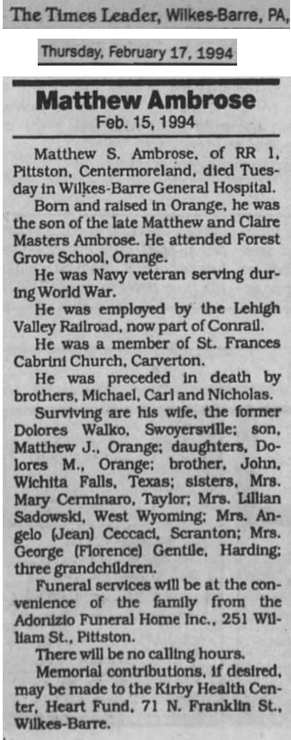 Matthew Ambrose Jr. Obituary