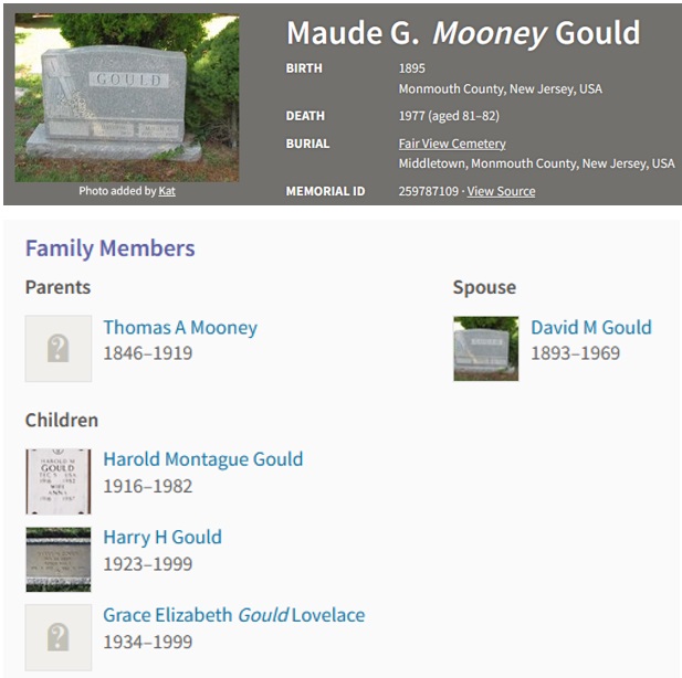 Maude Mooney Gould Cemetery Record