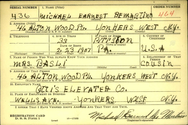 Michael DeMartino World War II Draft Registration