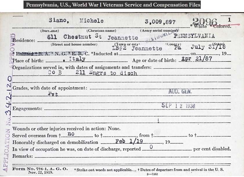 Michael Siano Military Enlistment Record